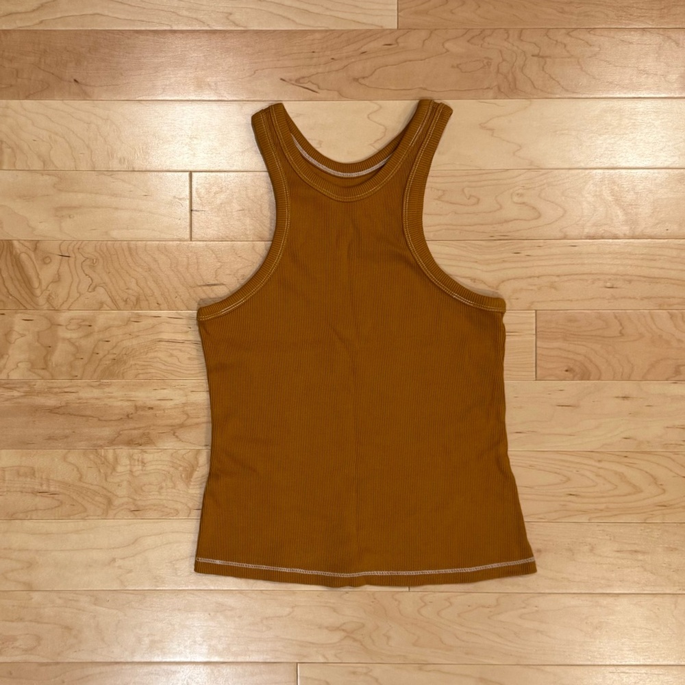 Everlane Mustard Racer Back Ribbed Tank Top